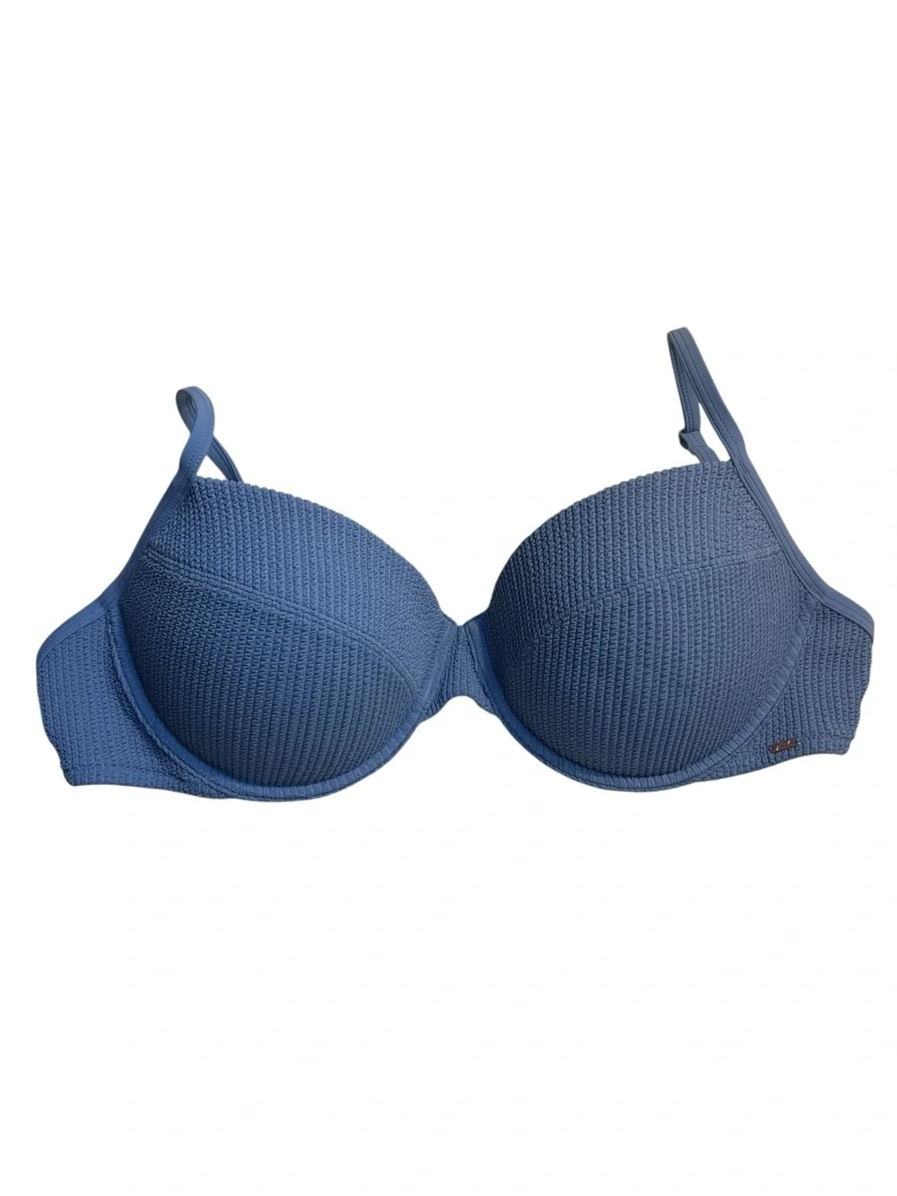 New PINK Victoria's Secret Bikini Top M-DD Blue Crinkle Texture Pushup Underwire